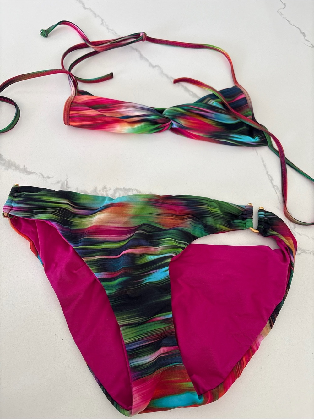 l*space Multicolor Bandeau Bikini with Hot Pink Lining